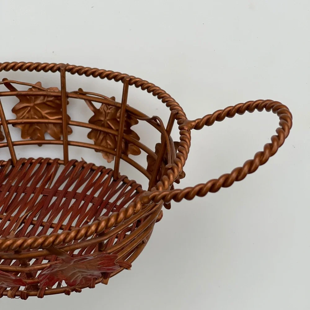 Oval Copper Wire Basket With Wicker Base Fall Decor‎